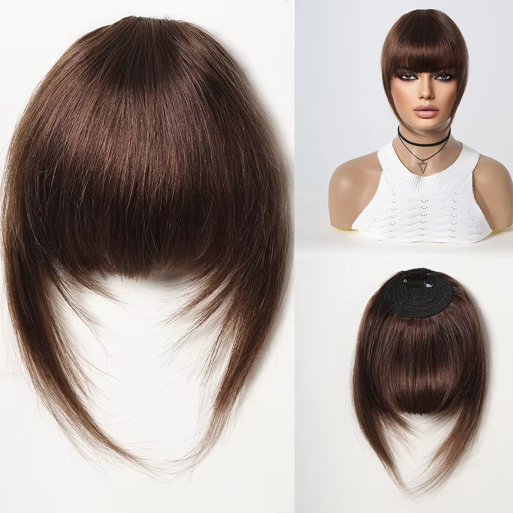 100% Remy Human Hair Fringe Bangs Clips in Natural Black Human Hair 3D Air Fringe Bangs Hairpieces for Women with Thinning Hair