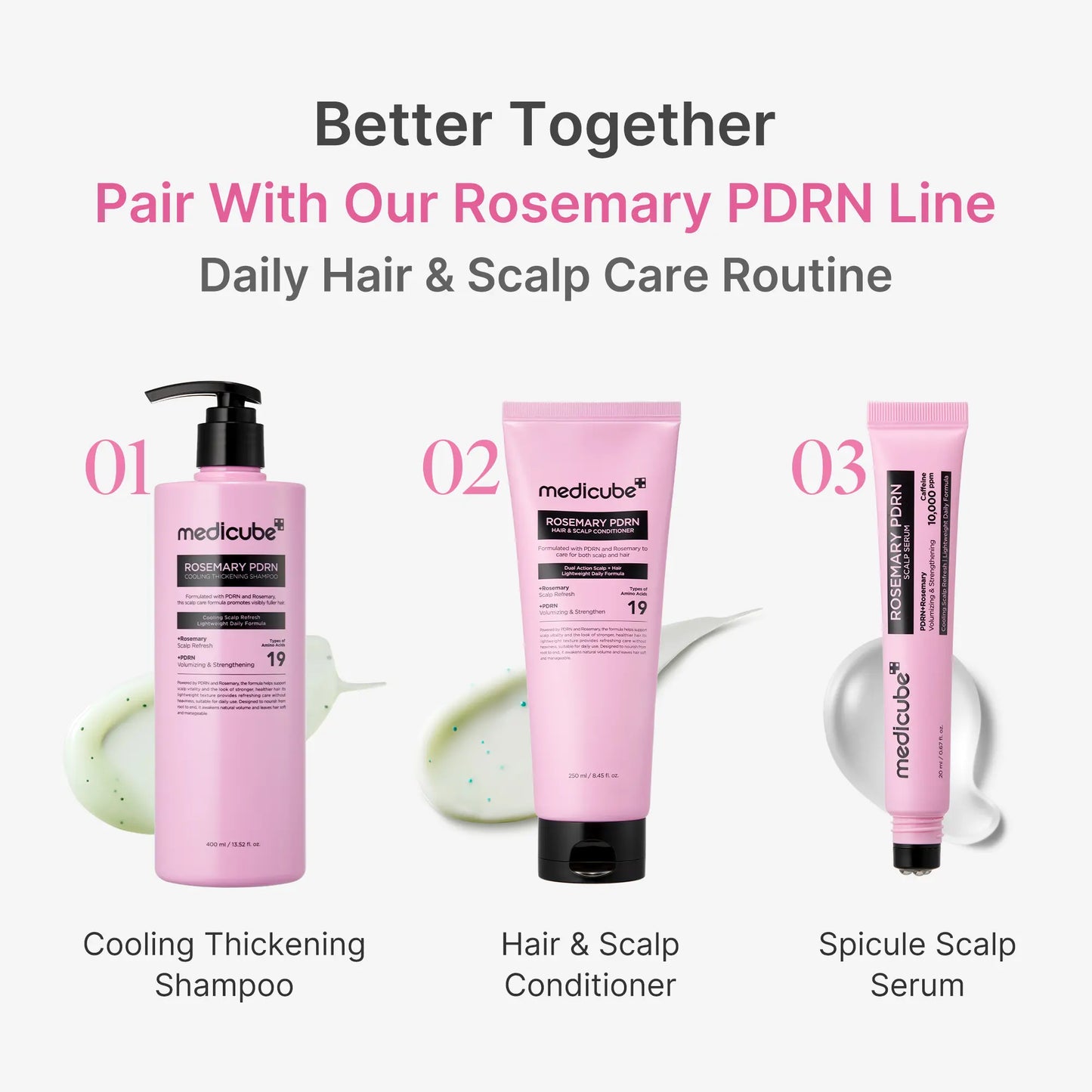 [NEW] [Medicube] Rosemary PDRN Scalp-To-Hair Strengthening Set | Includes Shampoo, Conditioner, Scalp Serum | Hair Thinning Care Set for Dry & Oily, Damaged, Frizzy Hair, Oily Flaky-Looking Scalp | Korea Hair Care