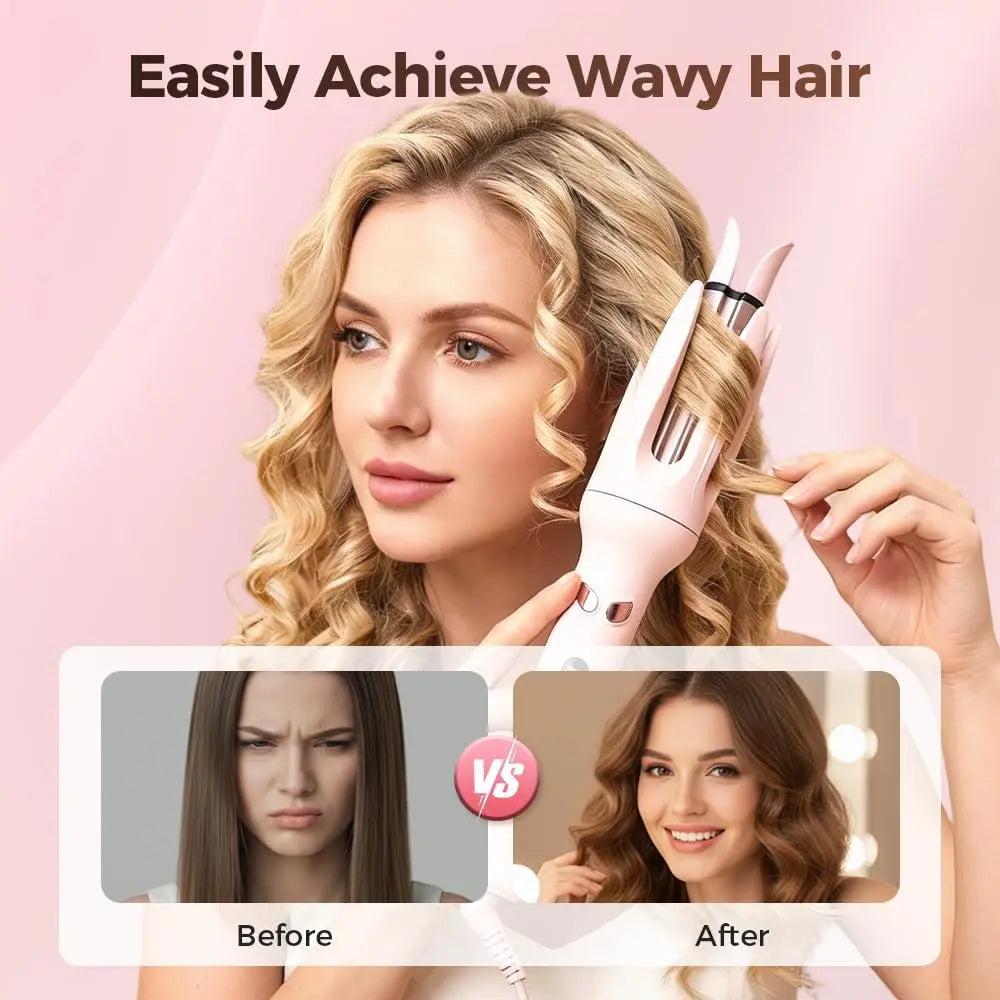 Automatic Hair Curler,Automatic Curling Iron with 4 Temperatures,Dual Voltage Rotating Curling Iron with Fast Heating and Auto Shut-Off,Hair Styling Tools for Home,Best Valentine'S Day Gift
