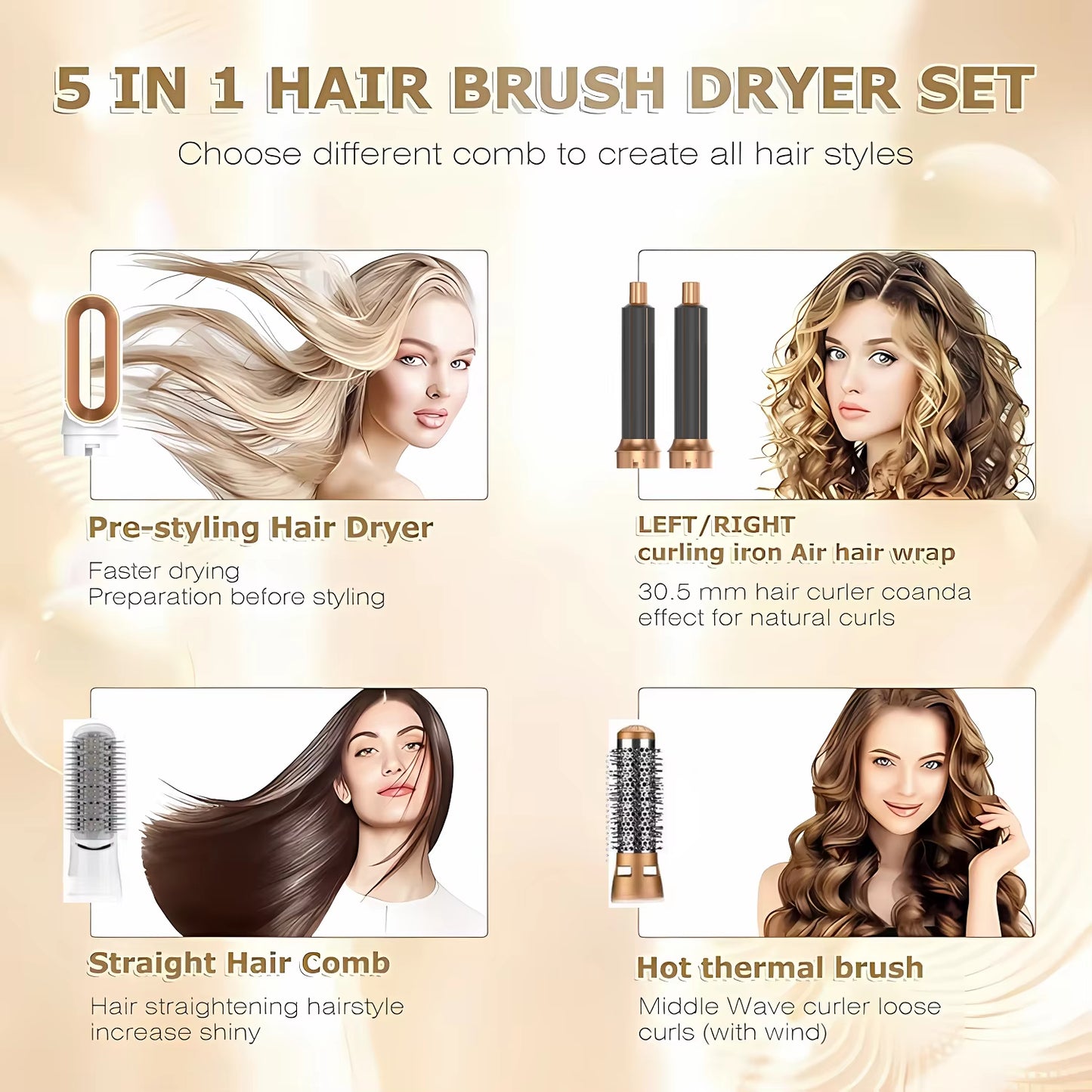 Professional 5 in 1 Hair Dryer Hot Air Comb Curler for Dyson Airwrap Hair Dryer Styling Tool Hair Straightener Hairdressing Tool