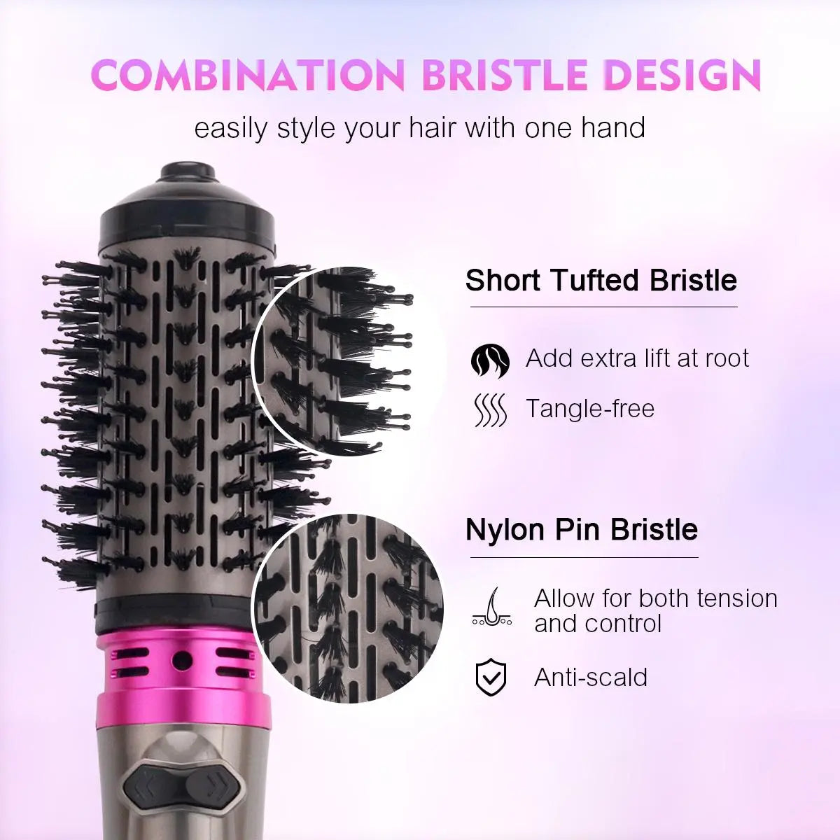 2 in 1 Hair Dryer Brush with Replacement Head, 1 Set Hot & Cold Air Automatic Rotating Hair Styling Brush, Professional Hair Styling Tool, Hair Styler for Women