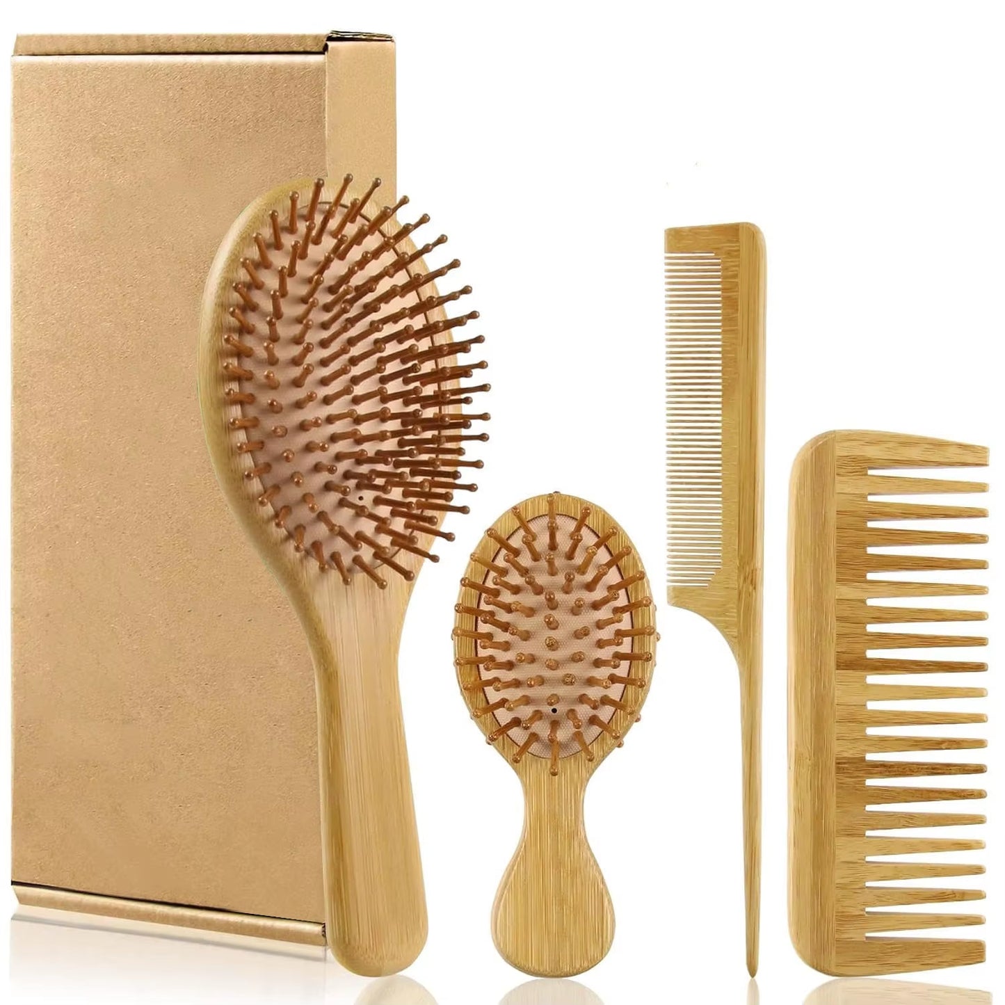Bamboo Hair Brushes and Comb Set, Comb for Women and Detangling, Great on All Hair, Handmade for Women Men