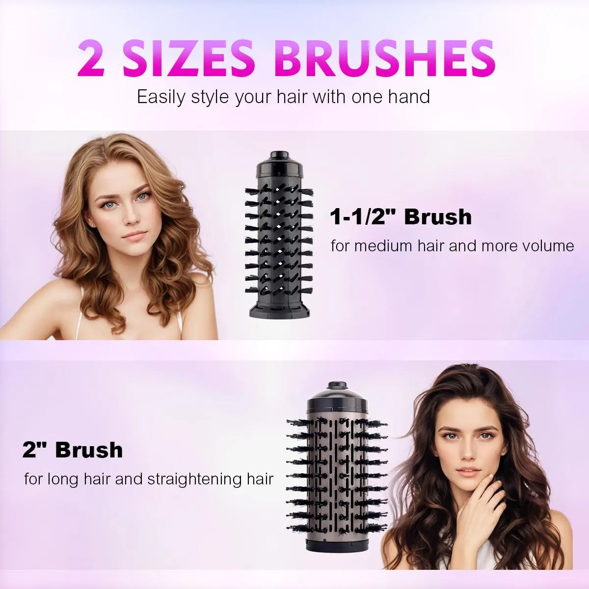 2 in 1 Hair Dryer Brush with Replacement Head, 1 Set Hot & Cold Air Automatic Rotating Hair Styling Brush, Professional Hair Styling Tool, Hair Styler for Women