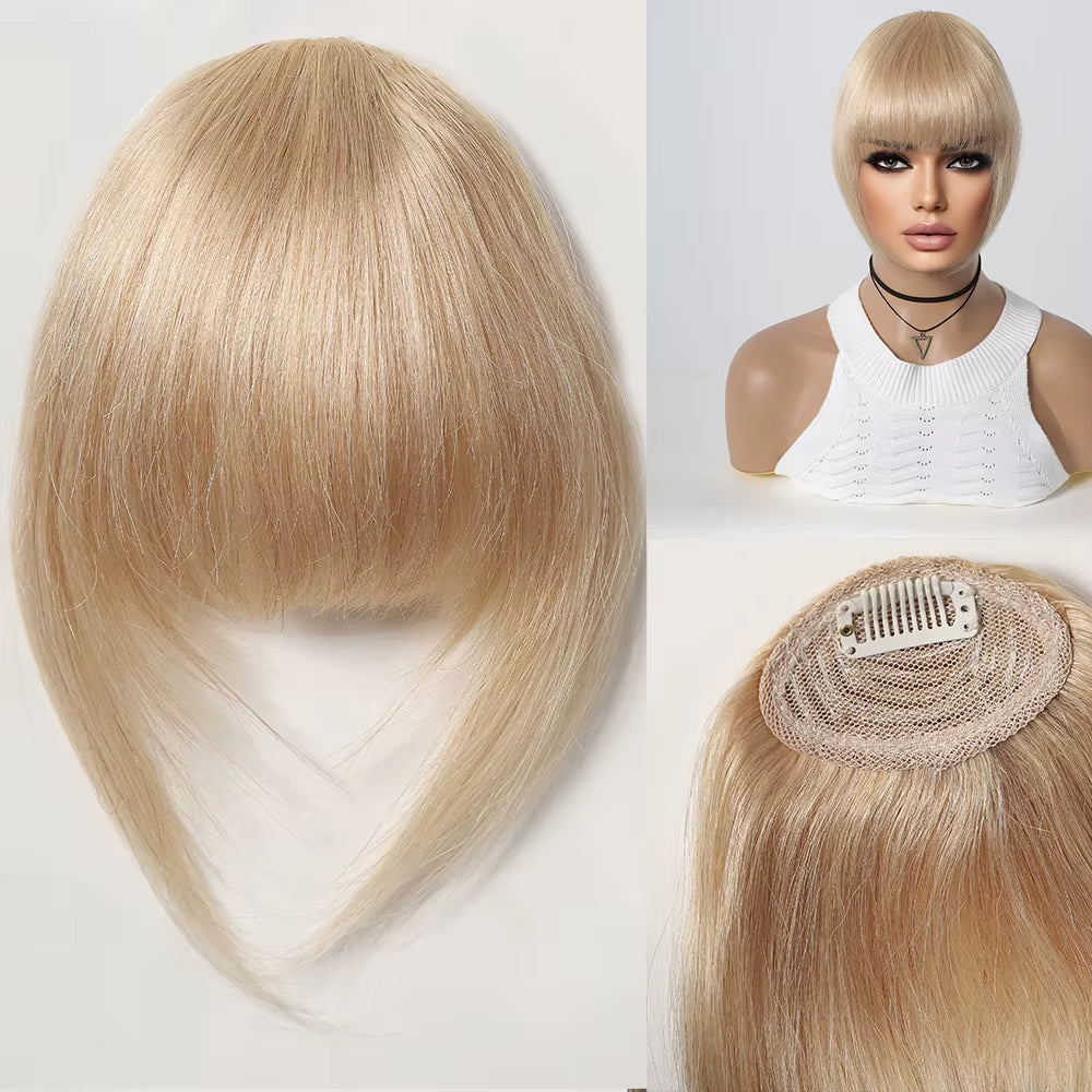 100% Remy Human Hair Fringe Bangs Clips in Natural Black Human Hair 3D Air Fringe Bangs Hairpieces for Women with Thinning Hair