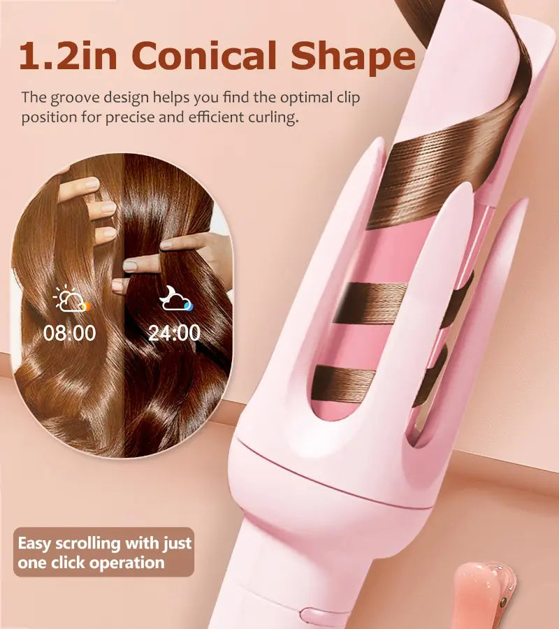 Automatic Hair Curler,Automatic Curling Iron with 4 Temperatures,Dual Voltage Rotating Curling Iron with Fast Heating and Auto Shut-Off,Hair Styling Tools for Home,Best Valentine'S Day Gift