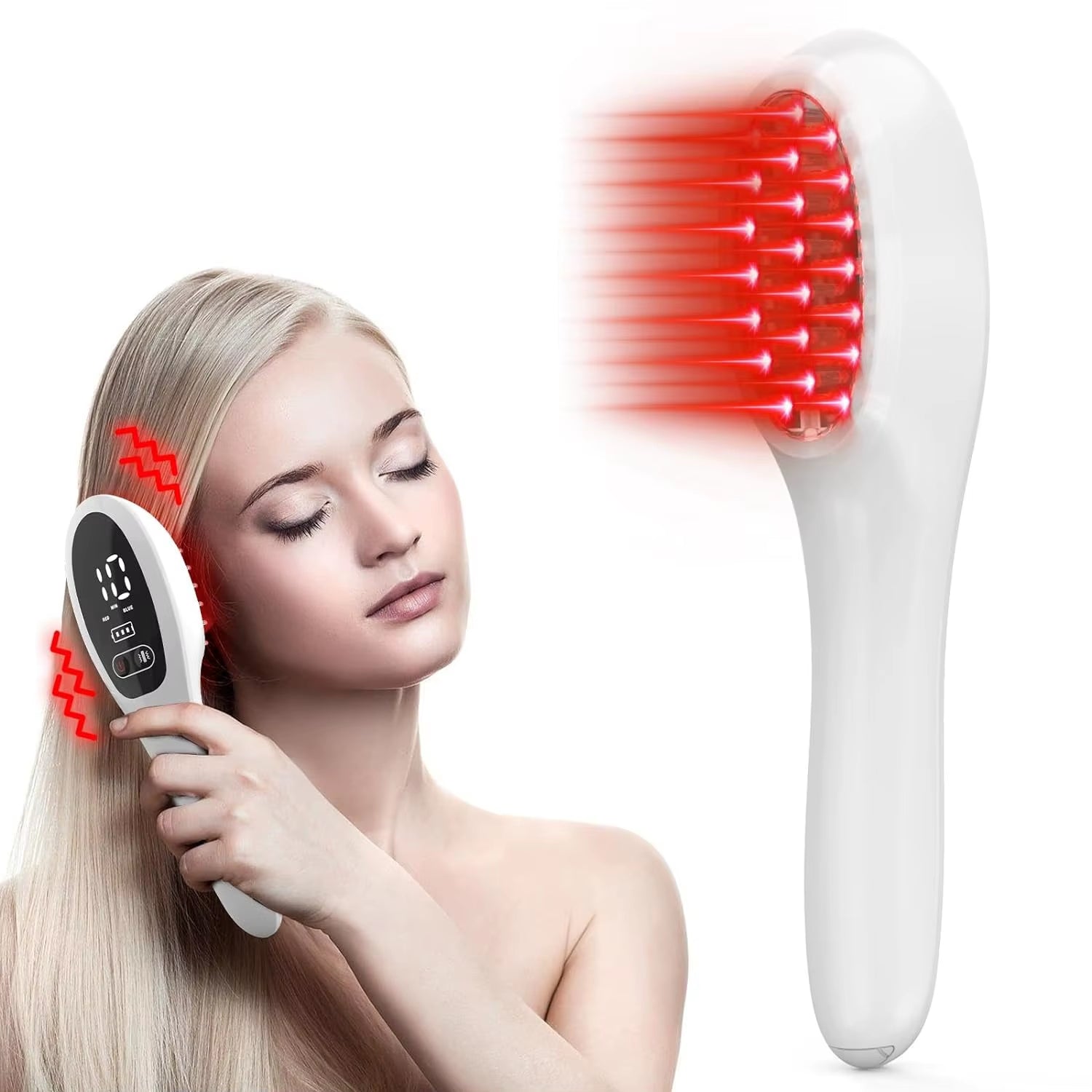 Electric Laser Hair Growth Comb anti Hair Loss Therapy Comb Infrared 650Nm 470Nm LED Red Light Vibration Massage Hair Care Brush