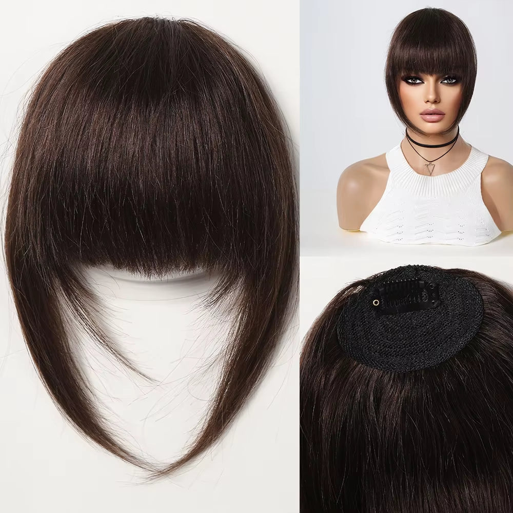 100% Remy Human Hair Fringe Bangs Clips in Natural Black Human Hair 3D Air Fringe Bangs Hairpieces for Women with Thinning Hair