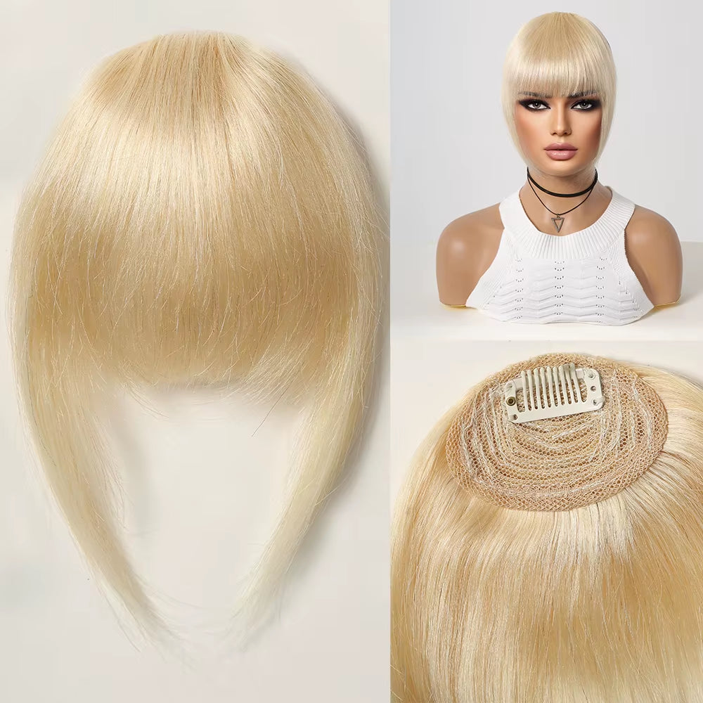 100% Remy Human Hair Fringe Bangs Clips in Natural Black Human Hair 3D Air Fringe Bangs Hairpieces for Women with Thinning Hair