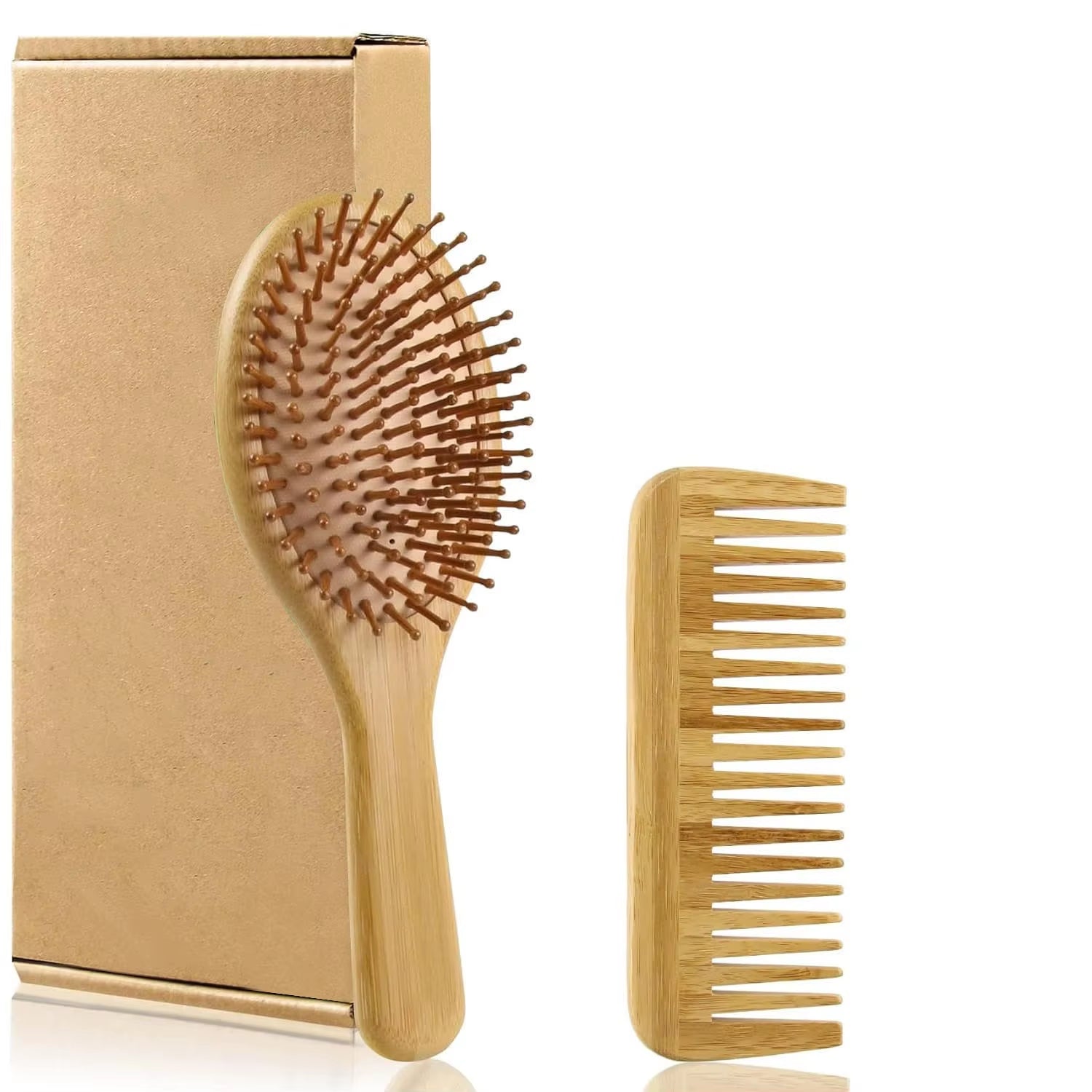 Bamboo Hair Brushes and Comb Set, Comb for Women and Detangling, Great on All Hair, Handmade for Women Men