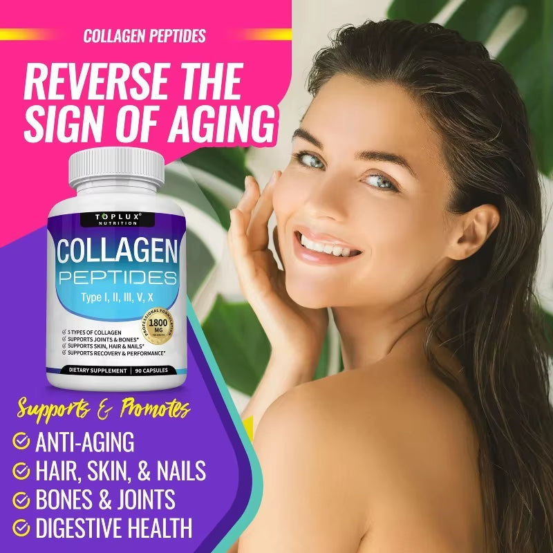 Collagen Peptides 1800Mg - Improves Skin Texture and Moisturizes It, Maintains Healthy Skin, Hair, and Nails, Antioxidant