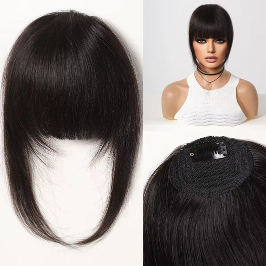 100% Remy Human Hair Fringe Bangs Clips in Natural Black Human Hair 3D Air Fringe Bangs Hairpieces for Women with Thinning Hair