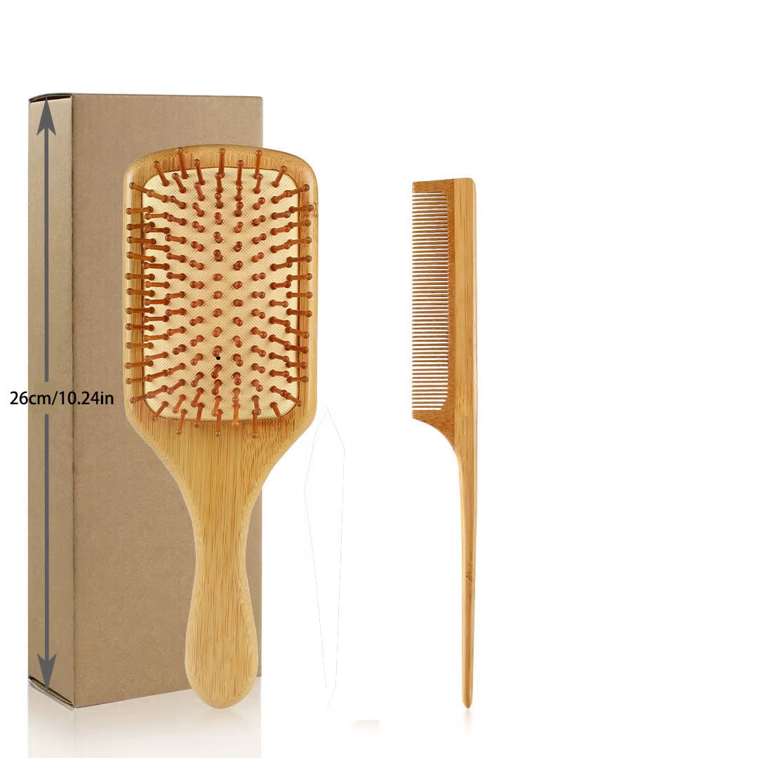 Bamboo Hair Brushes and Comb Set, Comb for Women and Detangling, Great on All Hair, Handmade for Women Men