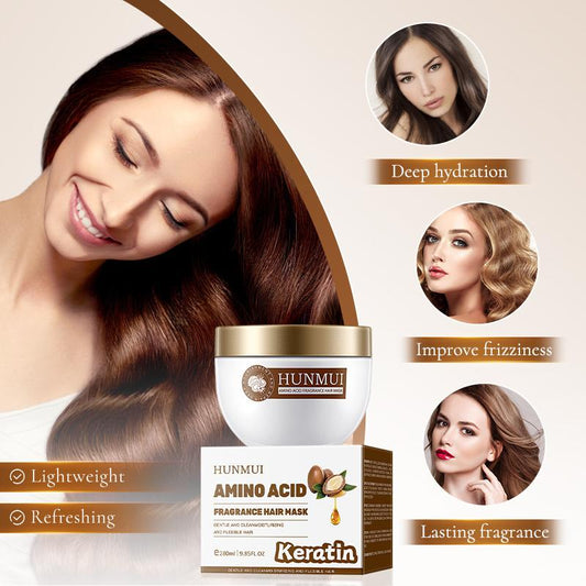 [ Buy 1 Get 1 Free ] HUNMUI Supreme Amino Acid Fragrance Hair Mask Keratin Deep Conditioning Hair Mask Moisturizing & Repairing for Dry and Damaged Hair Nourish the Hair Strands to Make Them Soft and Smooth Suitable for All Hair Types ++280ML