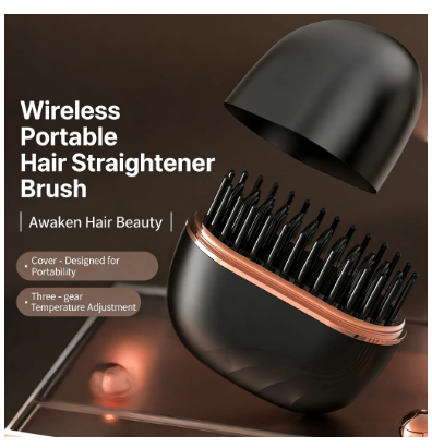 Mini Wireless Hair Straightener Brush (Pink/Black)