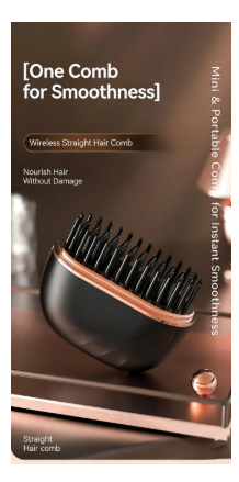 Mini Wireless Hair Straightener Brush (Pink/Black)