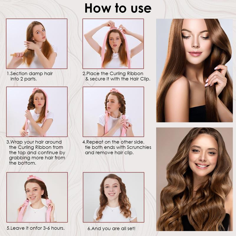 Heatless Curls No Heat Curling Rod, Velvet Hair Curlers to Sleep in Satin Bonnet Curl Styling Kit for Long Medium Hair, Soft Hair Curlers