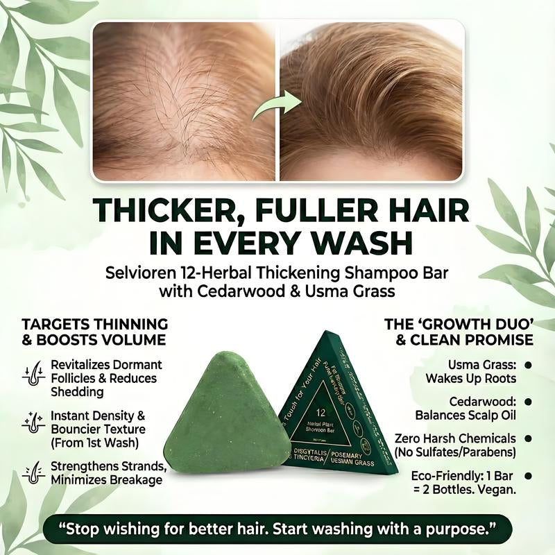 Selvioren 12-Herb Regrowth Bar | Valentine'S Gift for Wife | Stop Postpartum Shedding & Thinning Hair | Cedarwood & Usma Grass for Density | Sulfate-Free Volumizing Soap | Natural Thickening Treatment for Weak Hair | Stronger Follicles