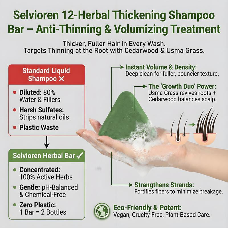 Selvioren 12-Herb Regrowth Bar | Valentine'S Gift for Wife | Stop Postpartum Shedding & Thinning Hair | Cedarwood & Usma Grass for Density | Sulfate-Free Volumizing Soap | Natural Thickening Treatment for Weak Hair | Stronger Follicles