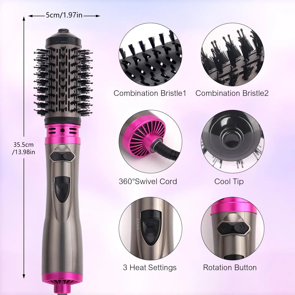 2 in 1 Hair Dryer Brush with Replacement Head, 1 Set Hot & Cold Air Automatic Rotating Hair Styling Brush, Professional Hair Styling Tool, Hair Styler for Women