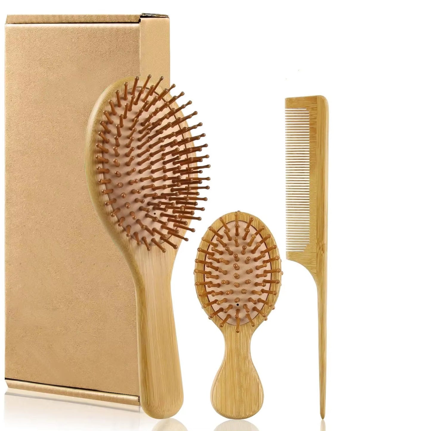 Bamboo Hair Brushes and Comb Set, Comb for Women and Detangling, Great on All Hair, Handmade for Women Men
