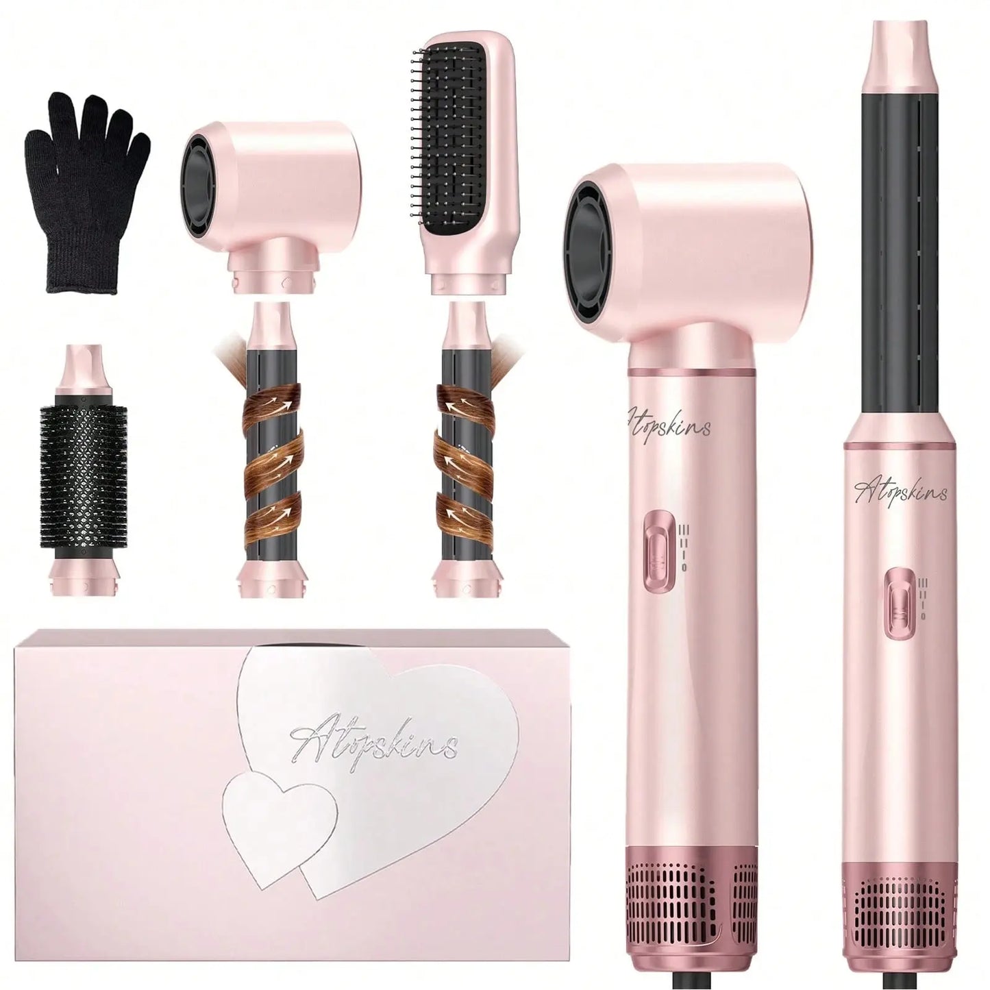 Hair Styler 5 in 1, Magic Hairstyler, Hair Dryer Brush for Hair Styling, Hot Air Brush for Volumizing, Hair Wrap Dryer Set with Detachable Heads Comb, Hair Styling Tools for Drying Curling Straightening