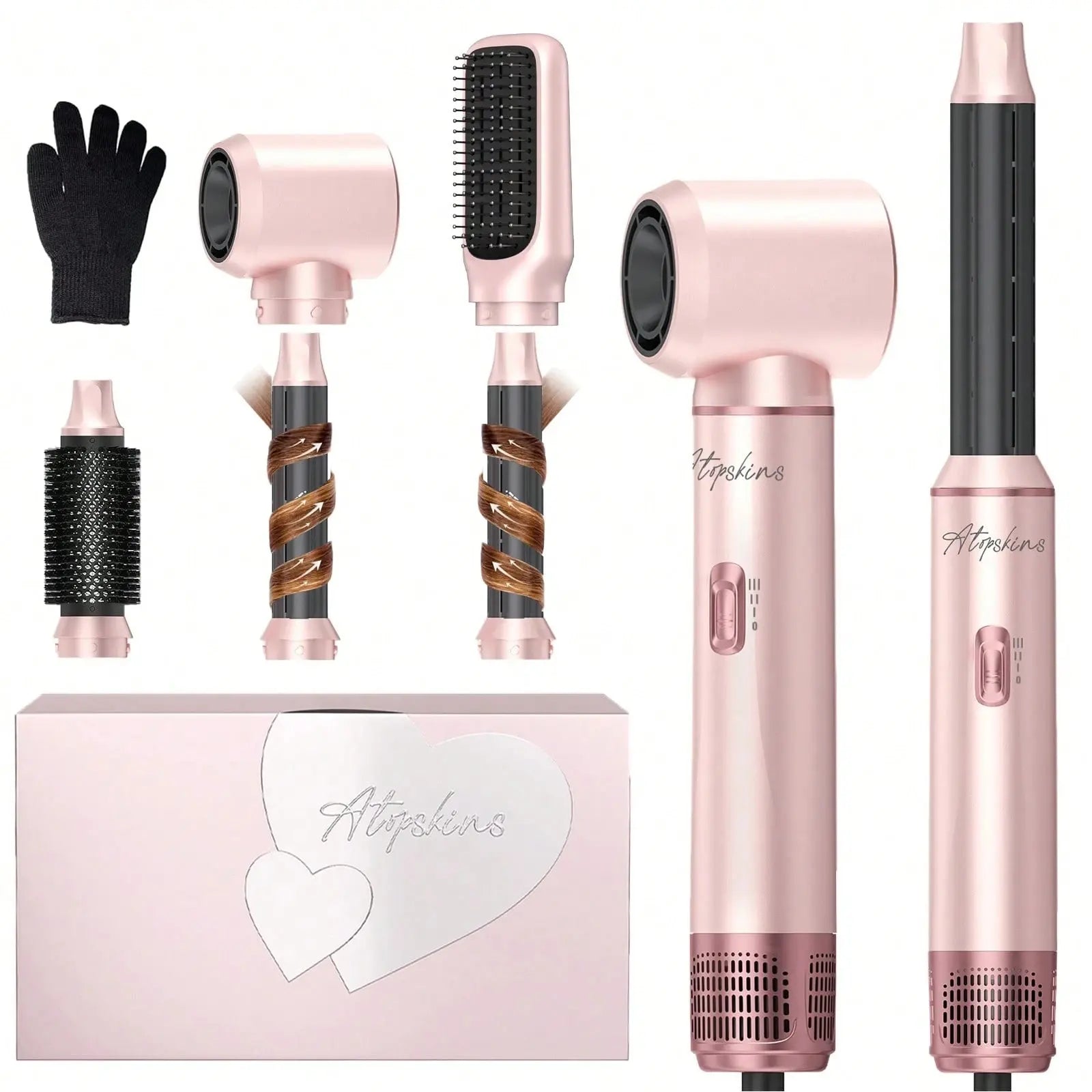 Hair Styler 5 in 1, Magic Hairstyler, Hair Dryer Brush for Hair Styling, Hot Air Brush for Volumizing, Hair Wrap Dryer Set with Detachable Heads Comb, Hair Styling Tools for Drying Curling Straightening