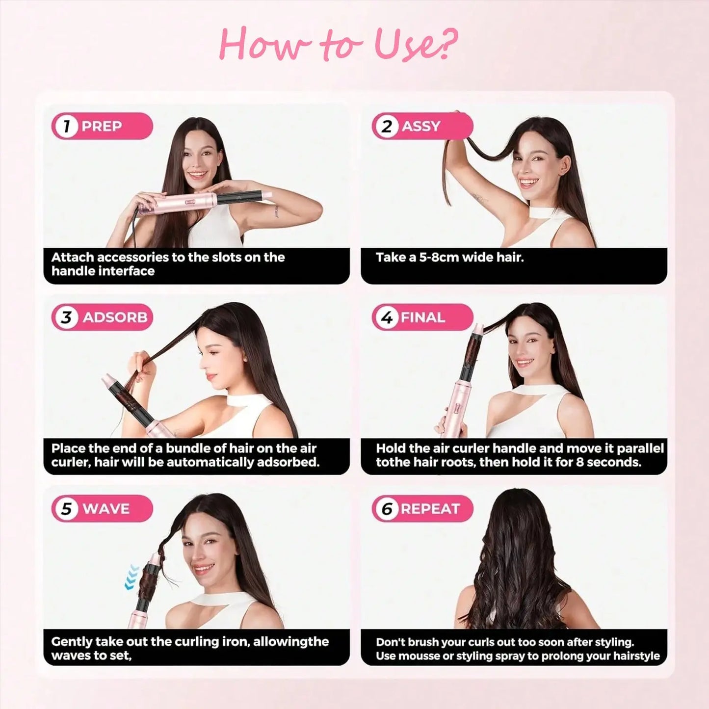 Hair Styler 5 in 1, Magic Hairstyler, Hair Dryer Brush for Hair Styling, Hot Air Brush for Volumizing, Hair Wrap Dryer Set with Detachable Heads Comb, Hair Styling Tools for Drying Curling Straightening