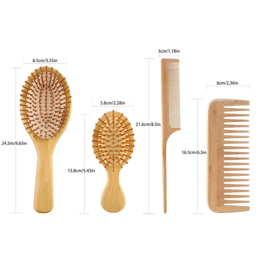 Bamboo Hair Brushes and Comb Set, Comb for Women and Detangling, Great on All Hair, Handmade for Women Men