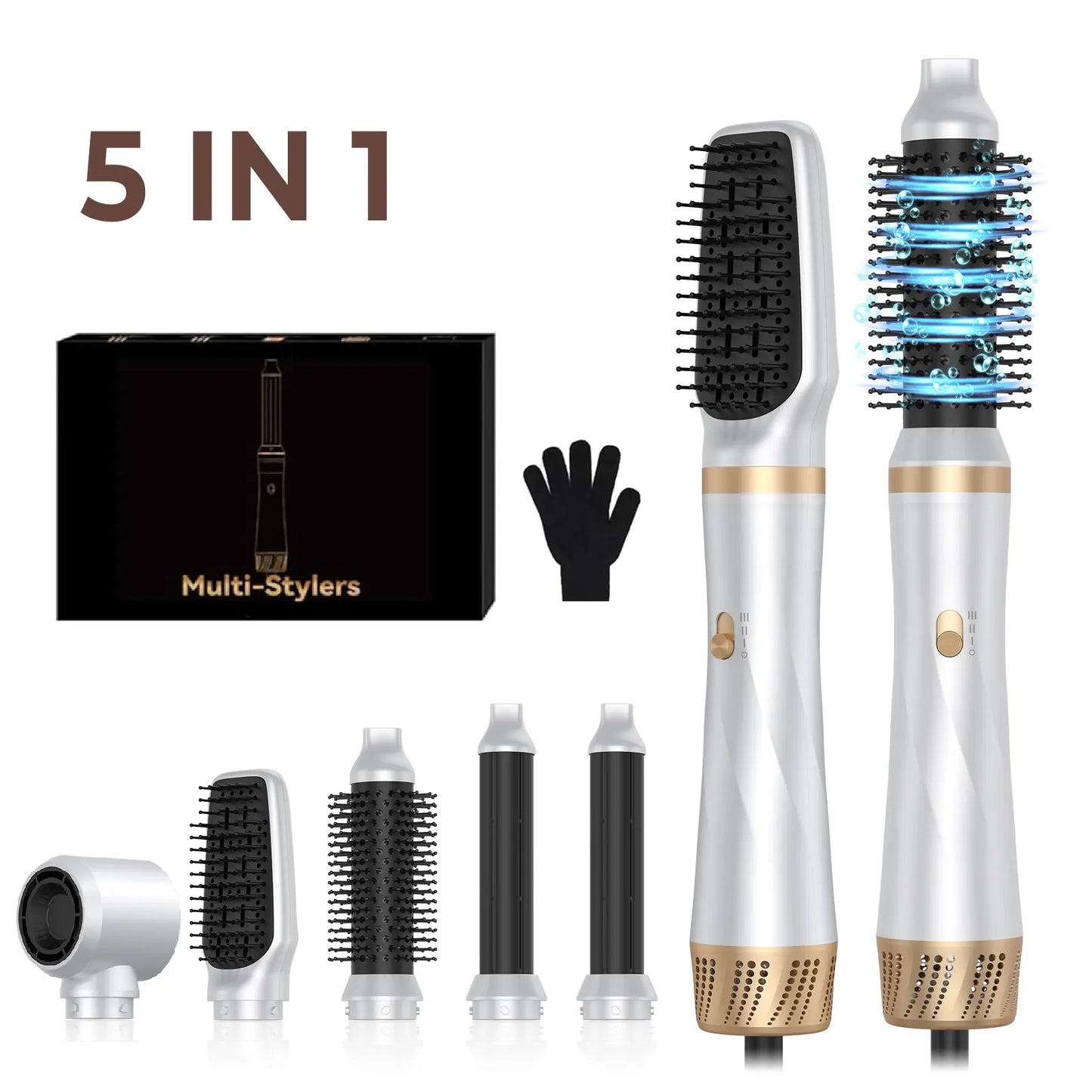 Hair Styler 5 in 1, Magic Hairstyler, Hair Dryer Brush for Hair Styling, Hot Air Brush for Volumizing, Hair Wrap Dryer Set with Detachable Heads Comb, Hair Styling Tools for Drying Curling Straightening