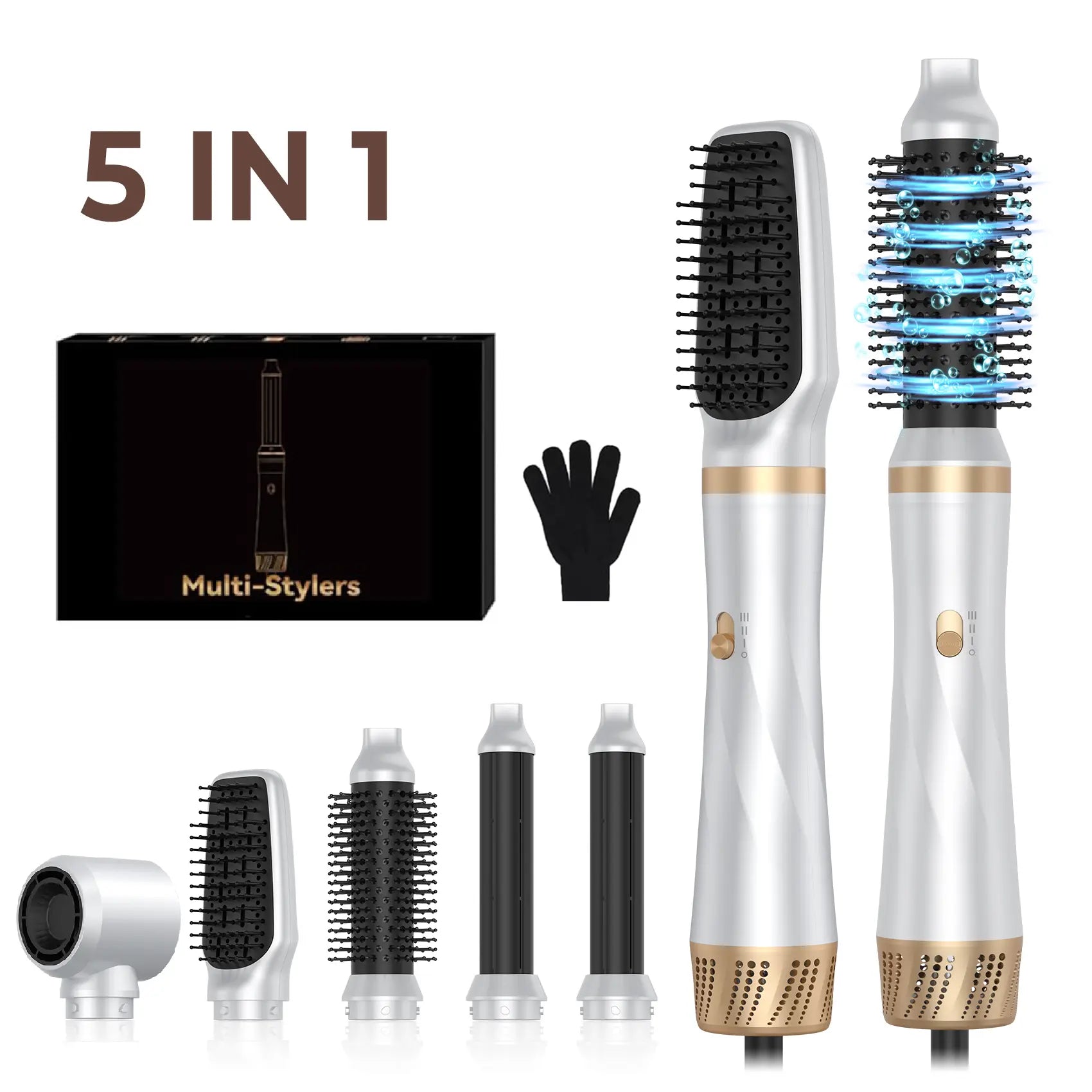 Hair Styler 5 in 1, Magic Hairstyler, Hair Dryer Brush for Hair Styling, Hot Air Brush for Volumizing, Hair Wrap Dryer Set with Detachable Heads Comb, Hair Styling Tools for Drying Curling Straightening
