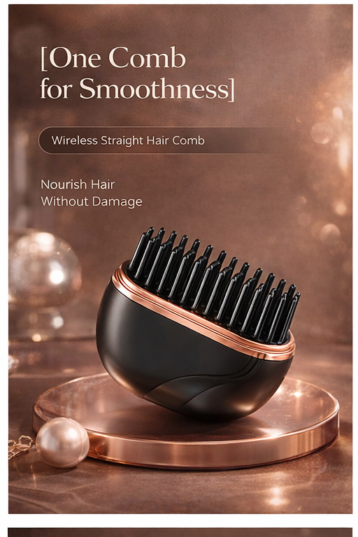 Mini Wireless Hair Straightener Brush (Pink/Black)