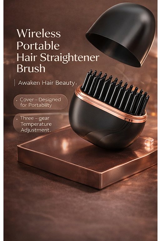 Mini Wireless Hair Straightener Brush (Pink/Black)