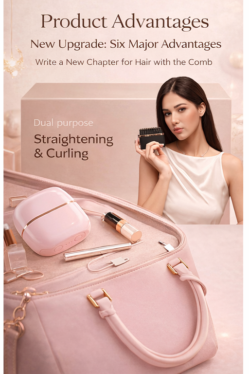 Mini Wireless Hair Straightener Brush (Pink/Black)